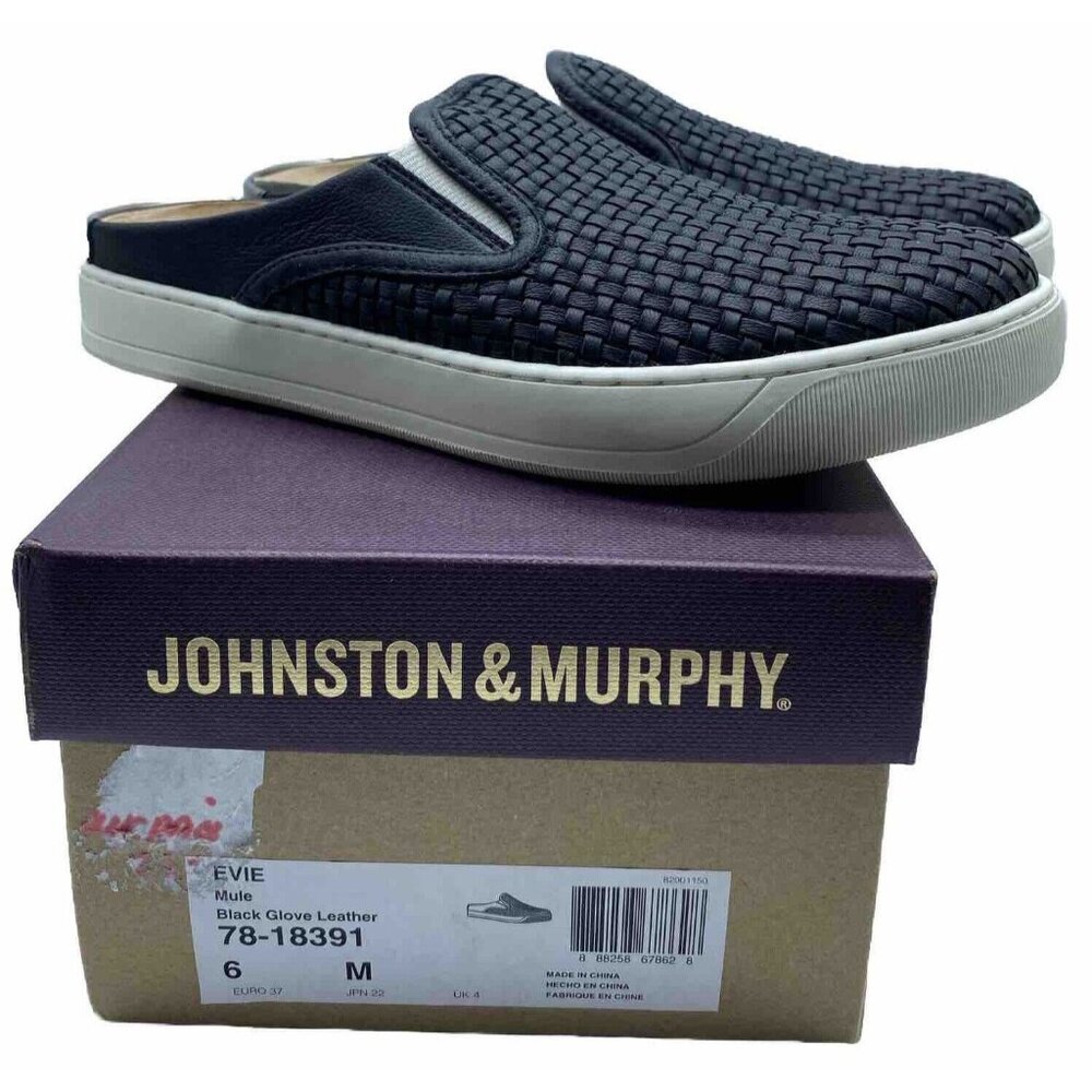 Johnston & Murphy Evie Woman’s Mule Black Glove Leather Slip-On Shoes Size 6 M